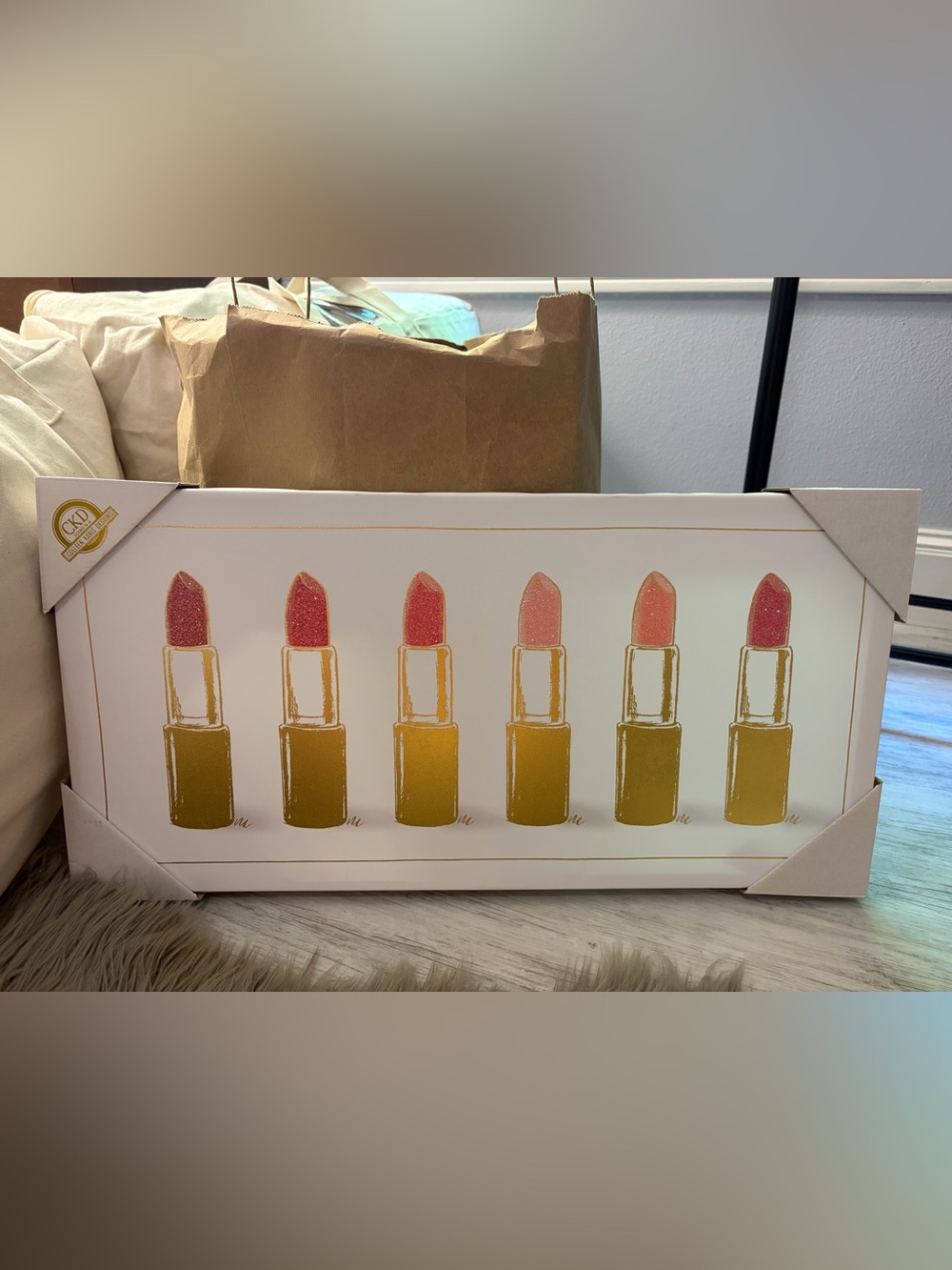 Colleen Karis Designs Lipstick Artwork Canvas Print in Pink and Gold
